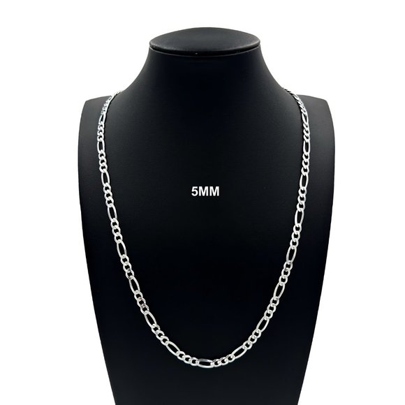 Real 925 SOLID Sterling Silver 5mm Figaro Link Chain Necklace 24" inch